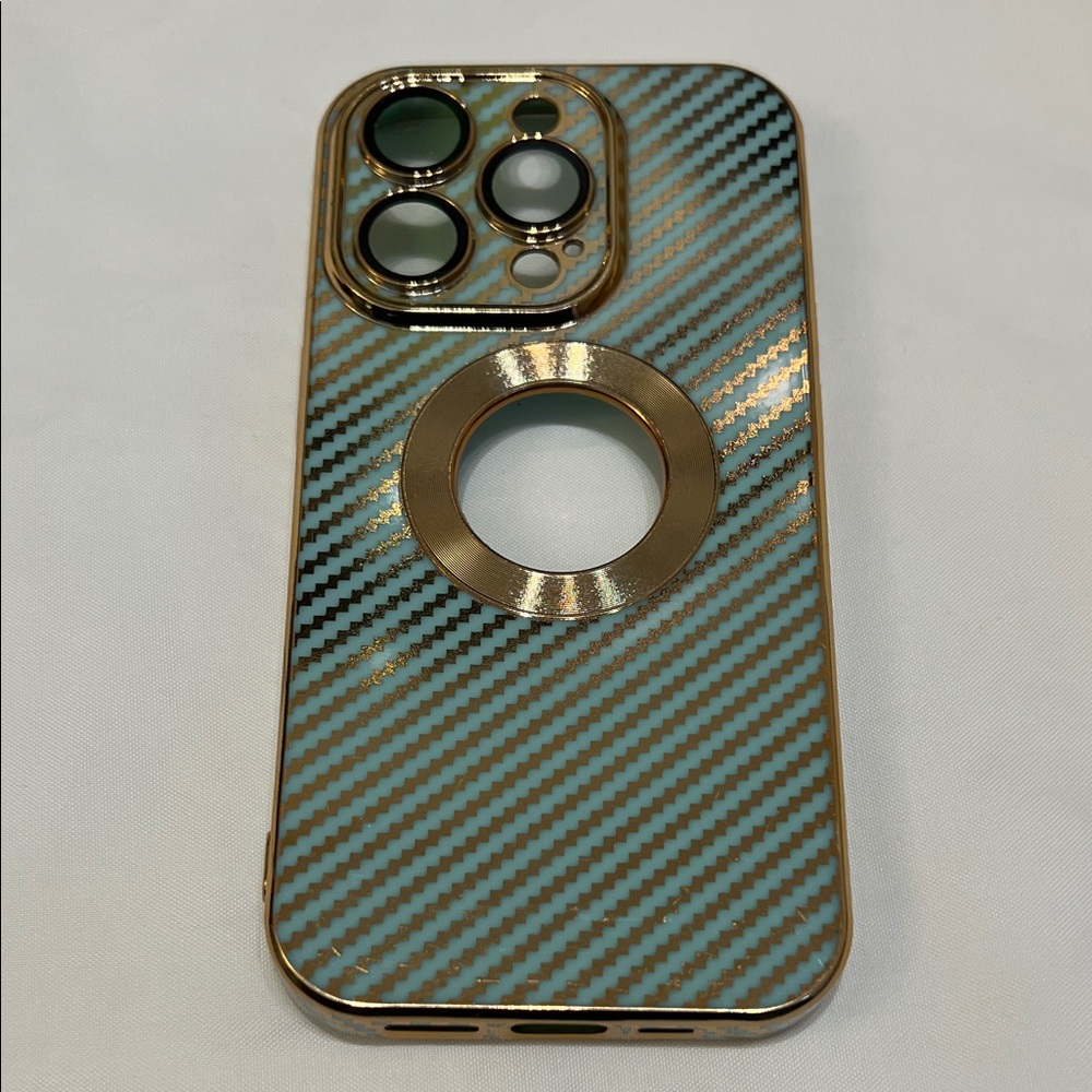 “Bundle 10/$13” iPhone 14 Pro Gold and teal plastic Phone Case